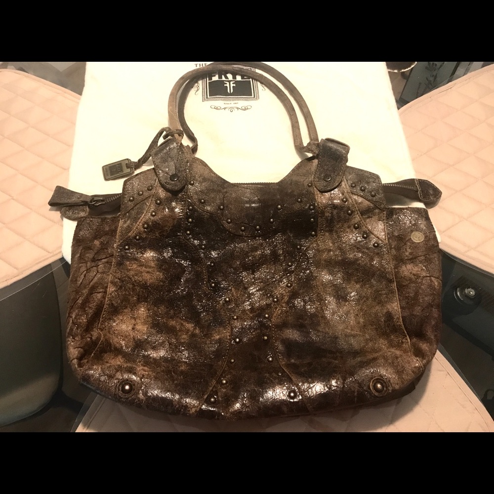 Authentic Frye Vintage Studded Shoulder Bag Large